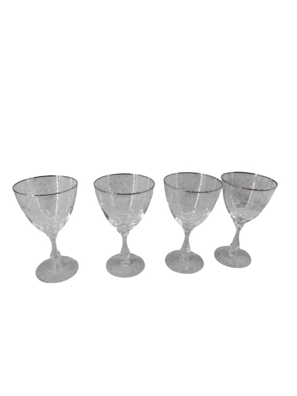 4 Tiffin Silver Rim Edged Goblet Clear Vintage 94839